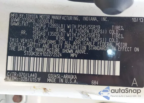 2013 Toyota Highlander Limited V6 из США, поврежденный, VIN 5TDDK3EH1DS272524